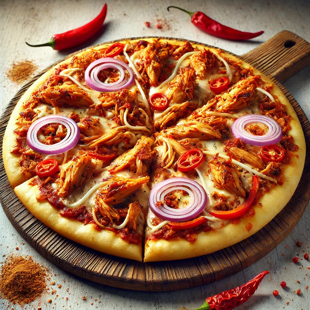 Fűszeres nigériai csirkés pizza suya fűszerrel