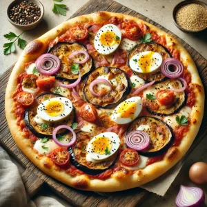 Padlizsános-tojásos izraeli pizza tahini szósszal