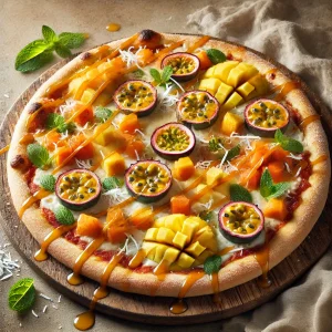 Olasz édes pizza ricottával és friss trópusi gyümölcsökkel