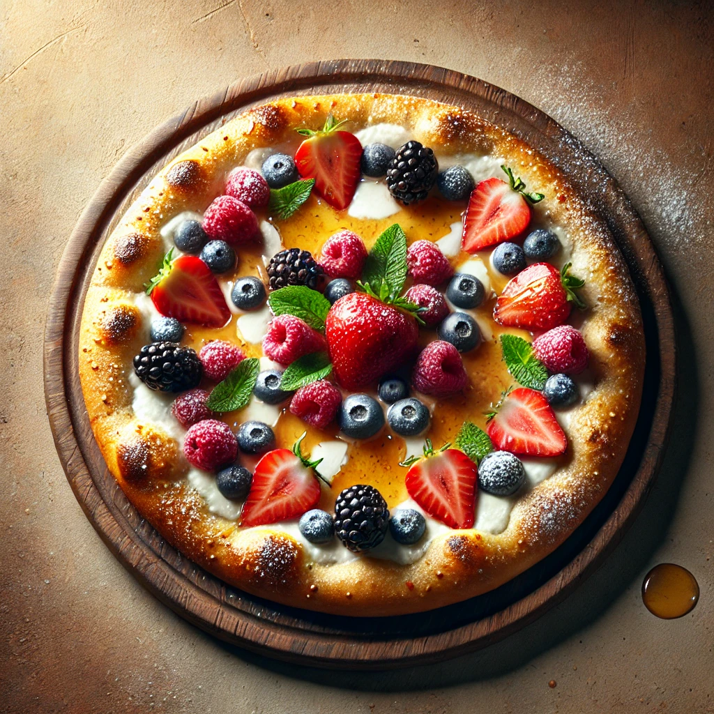 Olasz édes pizza ricottával és friss gyümölcsökkel