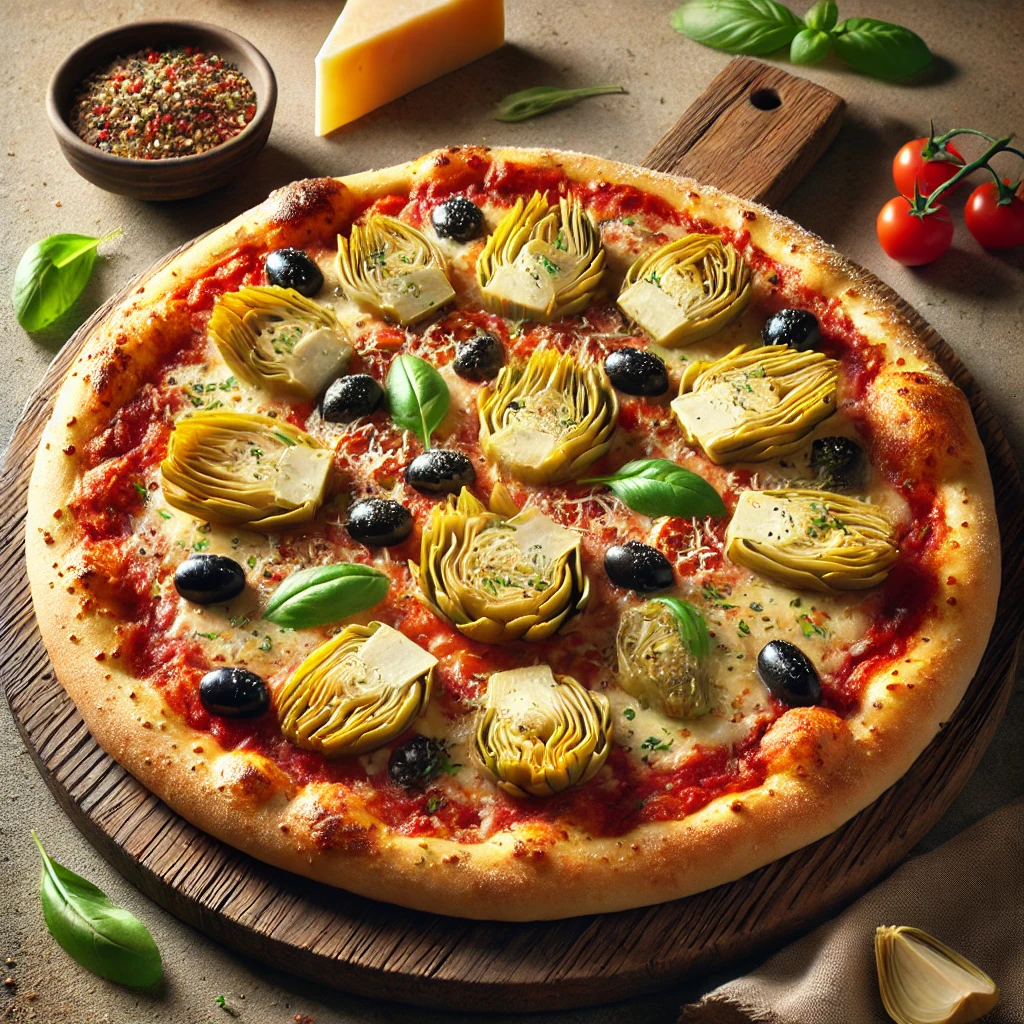 Olasz pizza friss articsókával és bazsalikommal