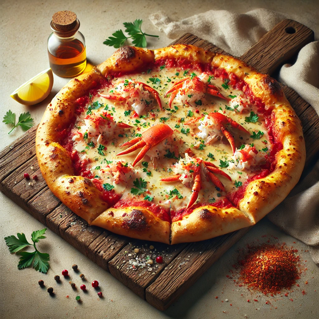Olasz pizza friss rákhússal, parmezánnal és citrommal