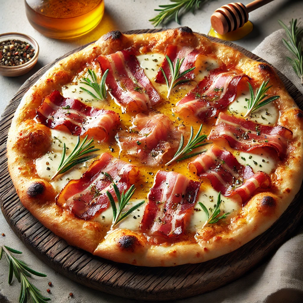 Olasz pizza lardóval, parmezánnal és mézzel