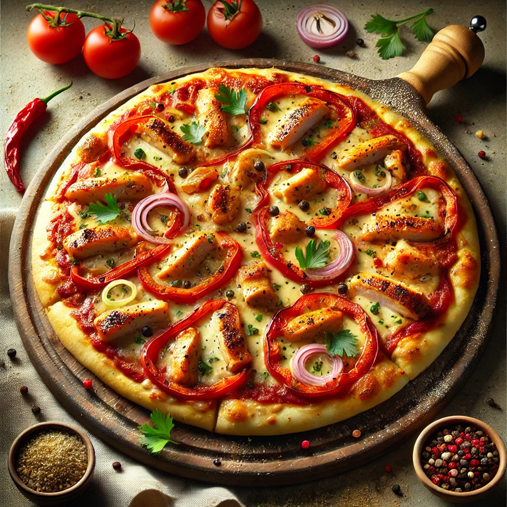 Olasz pizza pirított csirkével és friss petrezselyemmel