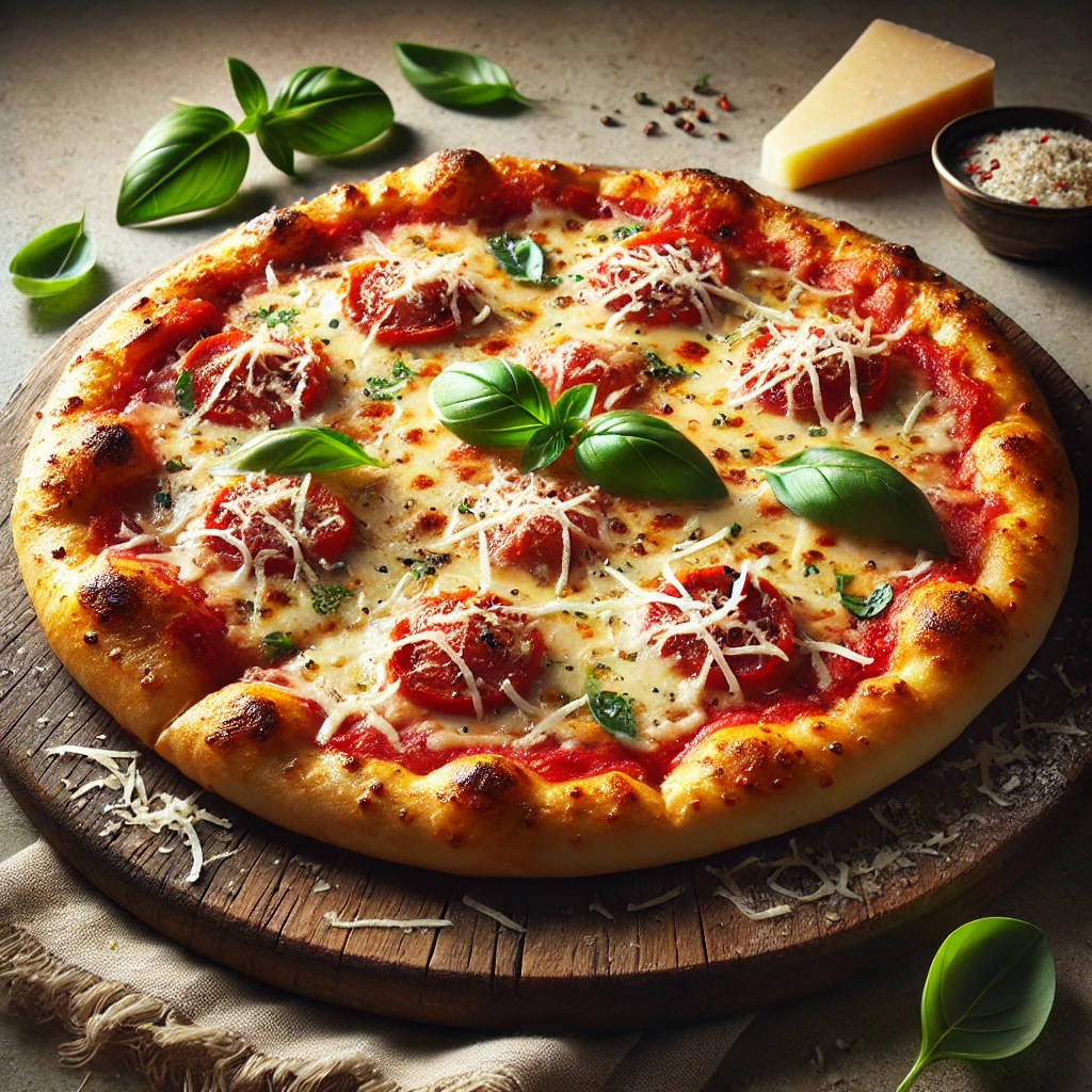 Olasz pizza füstölt provola sajttal, mozzarellával és parmezánnal