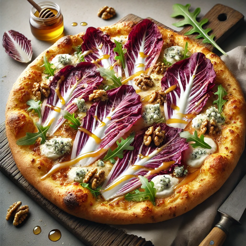 Olasz pizza radicchióval, mézzel és dióval