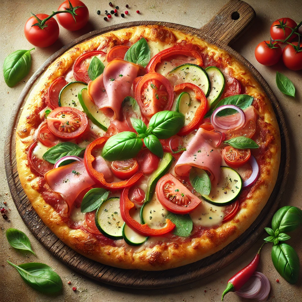 Olasz sonkás-zöldséges pizza házilag