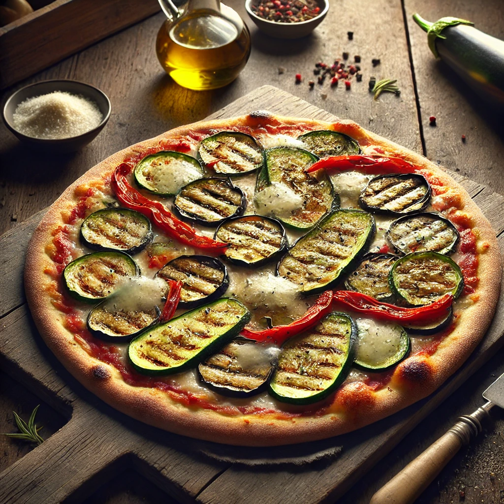 Autentikus olasz pizza grillezett padlizsánnal, cukkinivel és paprikával