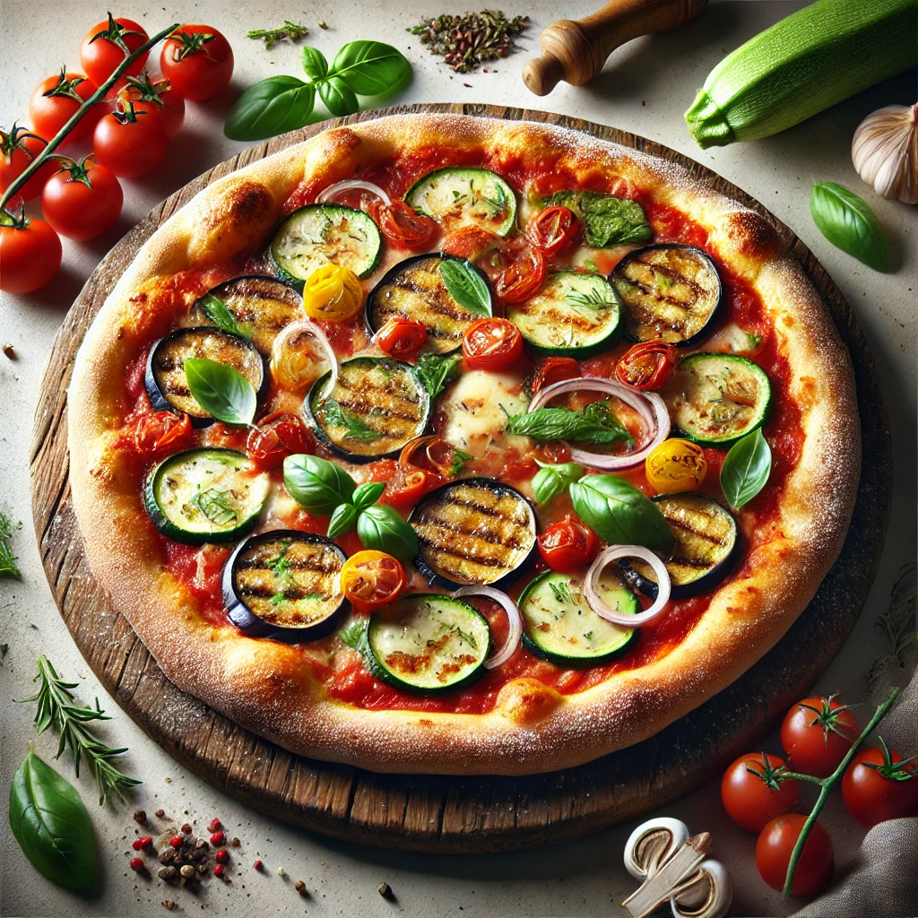 Olasz pizza grillezett zöldségekkel és sajttal
