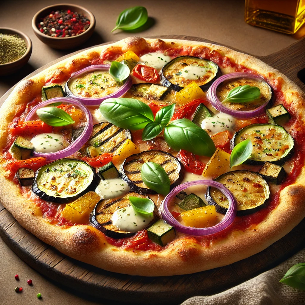Falusi stílusú, sült zöldséges pizza házilag