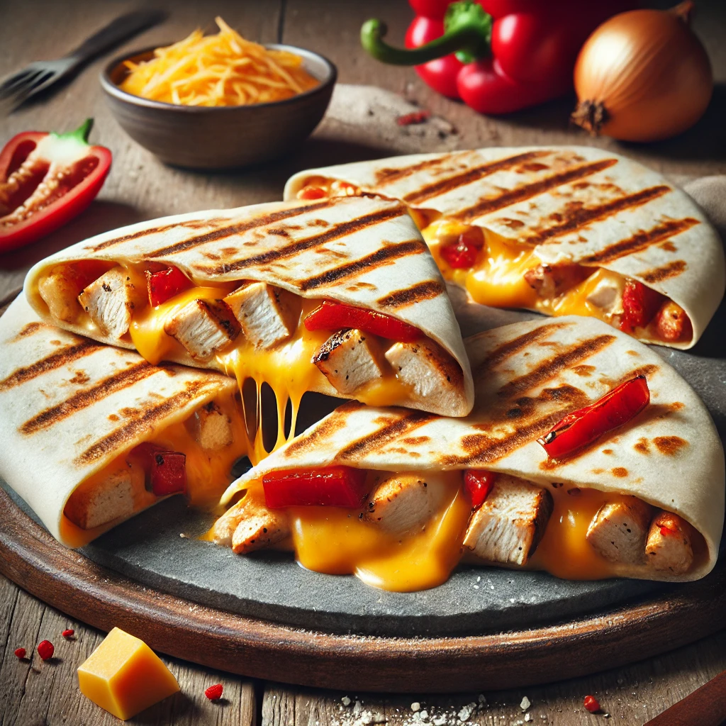 Ropogós quesadilla csirkével, sajttal és paprikával