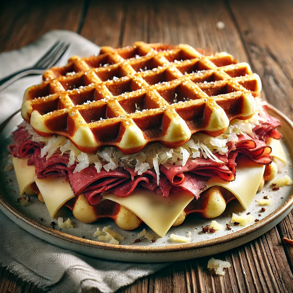 Pastrami marhahúsos és svájci sajtos sós gofri