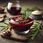 Rozmaringos szezámos vörösboros mártás tálalva