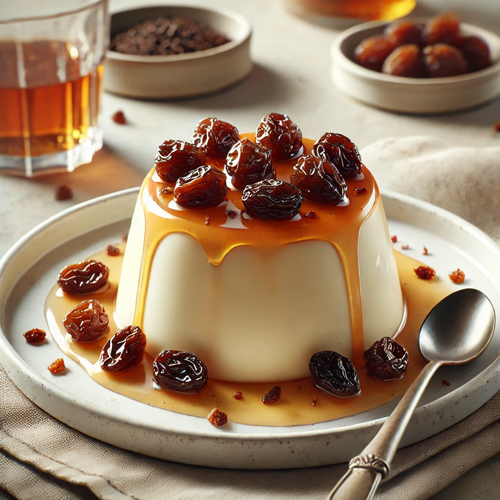 Krémes panna cotta rumos-mazsolás ízesítéssel