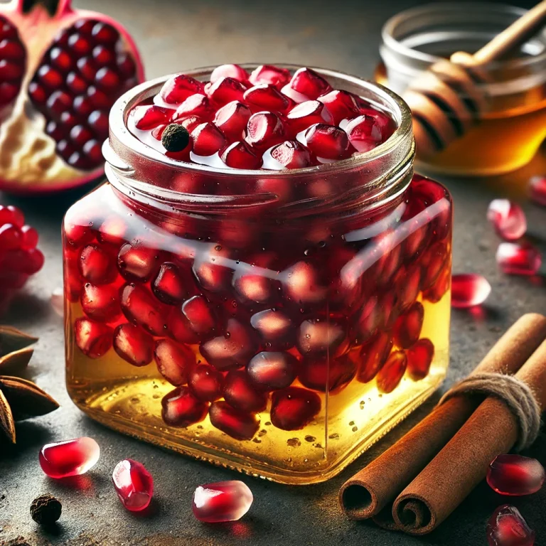 Savanyított gránátalma magjai tálalva