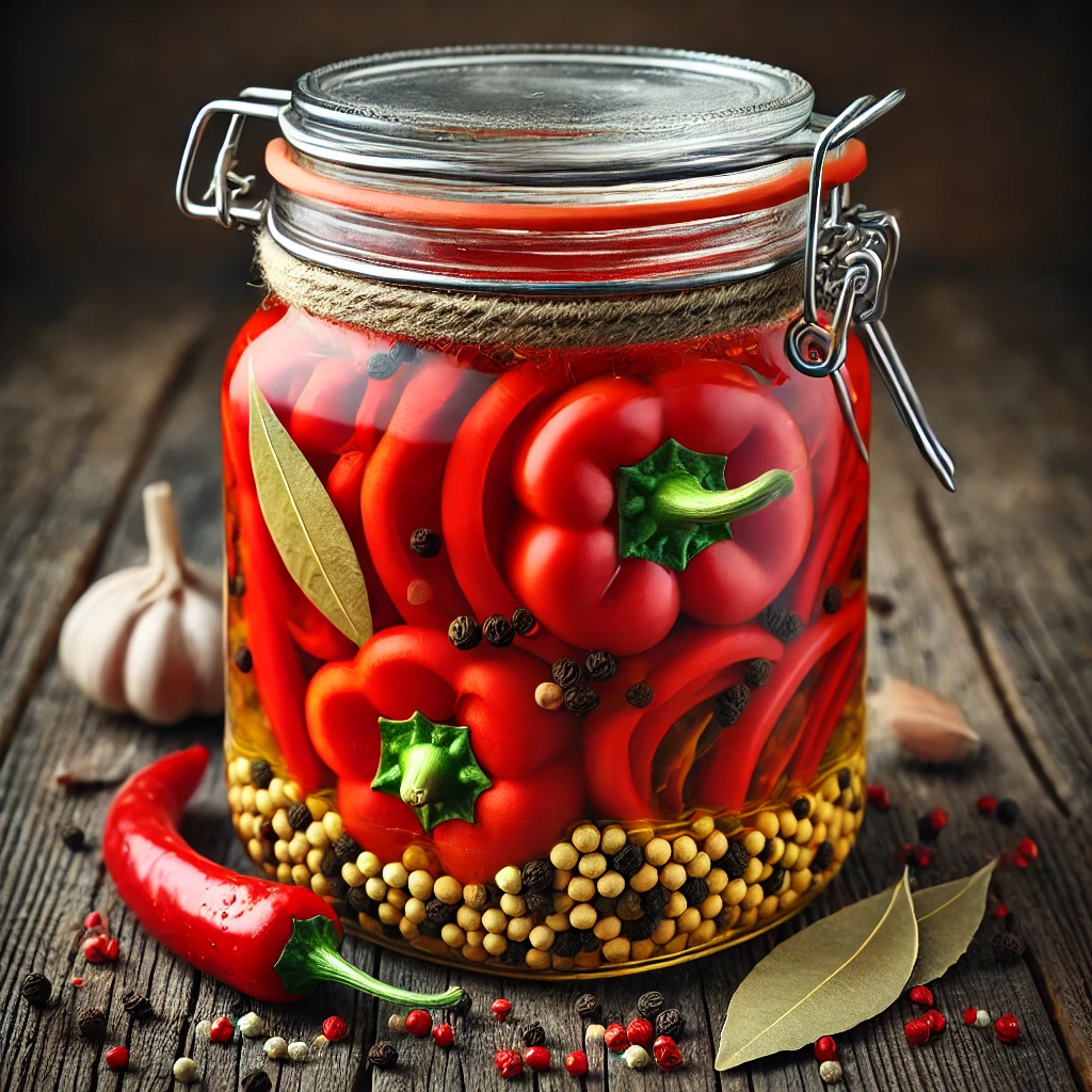 Ízletes és ropogós savanyított piros paprika csíkok házilag