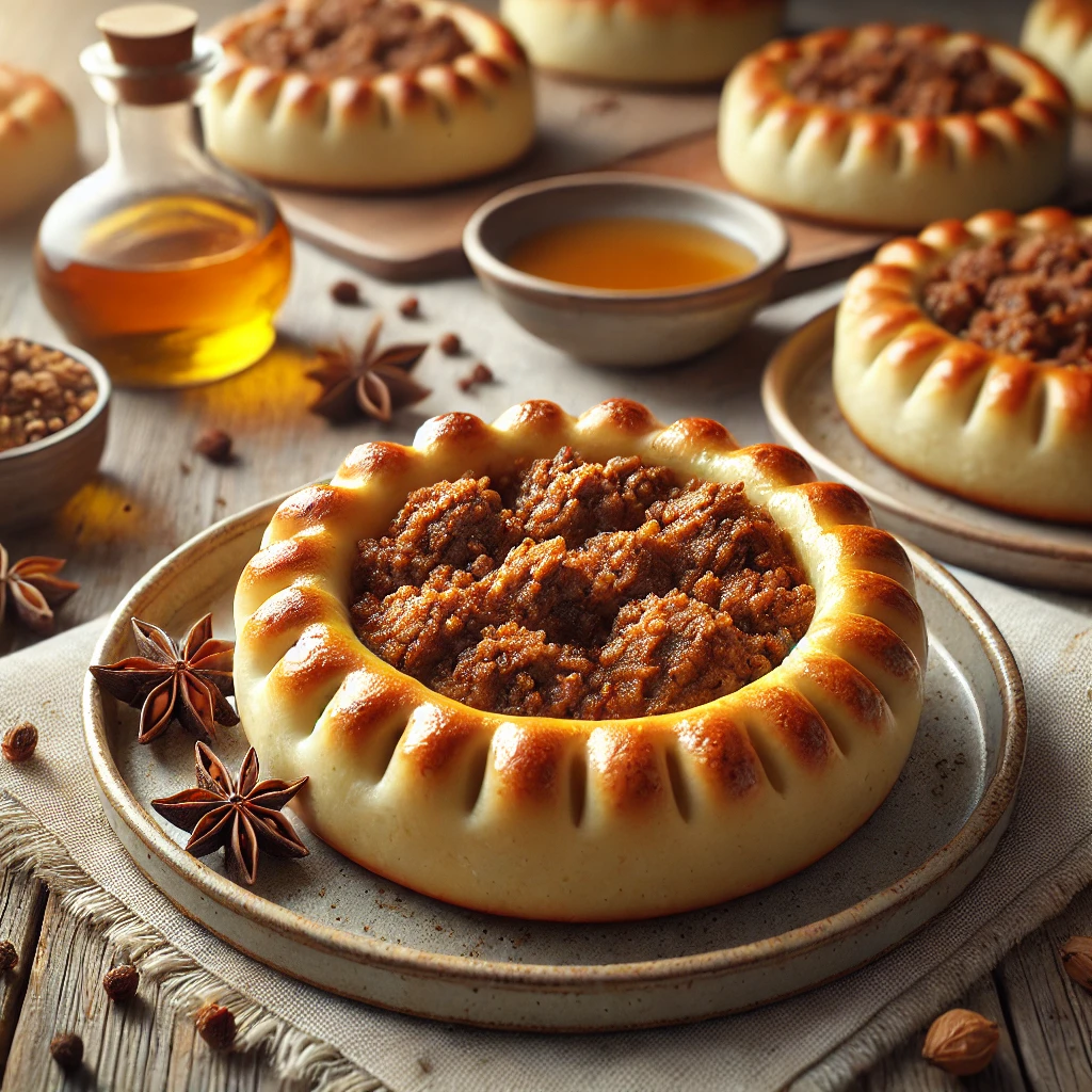 Tradicionális arab húsos pite ropogós tésztával és fűszeres hústöltelékkel