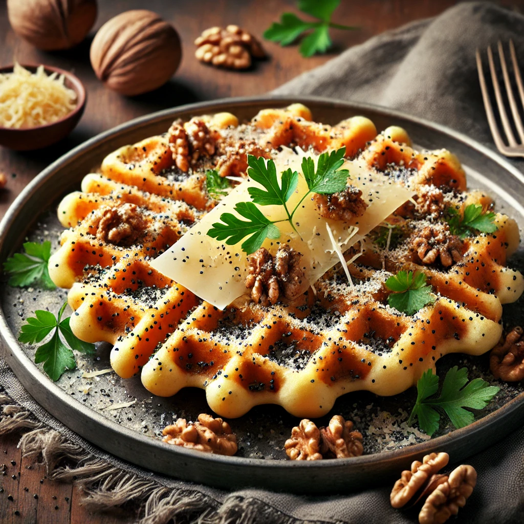 Darált mákkal és parmezánnal készült sós gofri