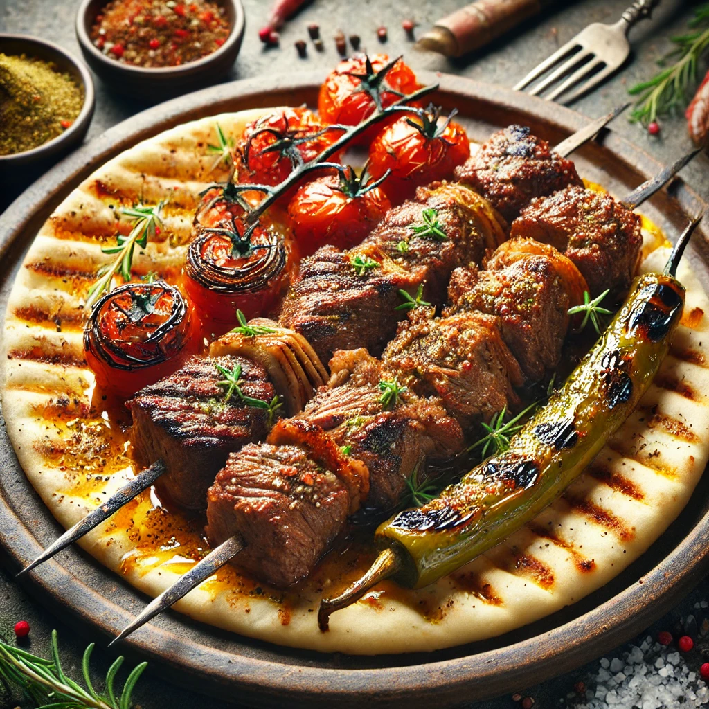 Autentikus török Tandır Kebab lassan sült bárányhússal és lepénykenyérrel