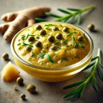 Tárkonyos kapribogyós gyömbérszósz tálalva