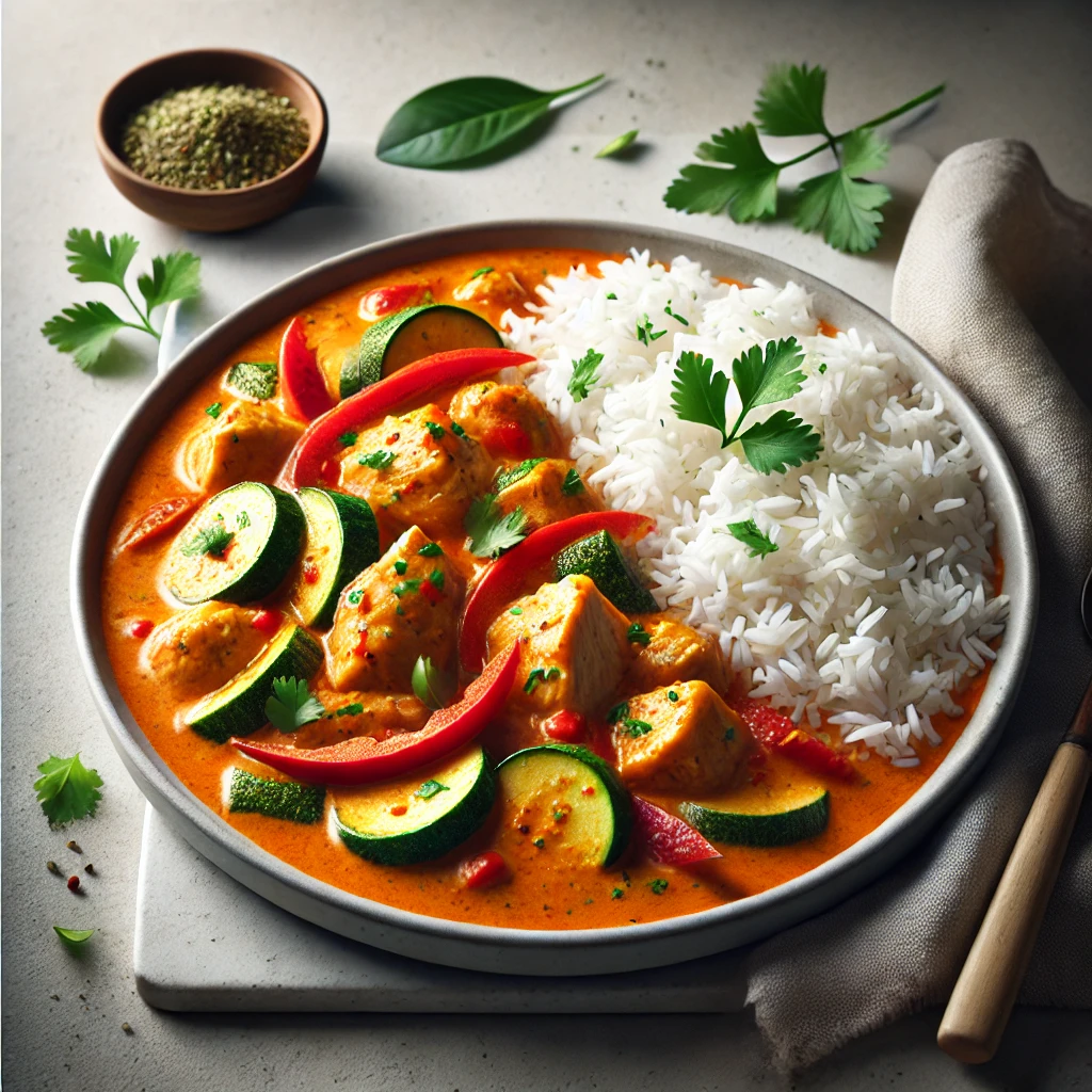 Krémes thai vörös curry csirkével és kókusztejjel