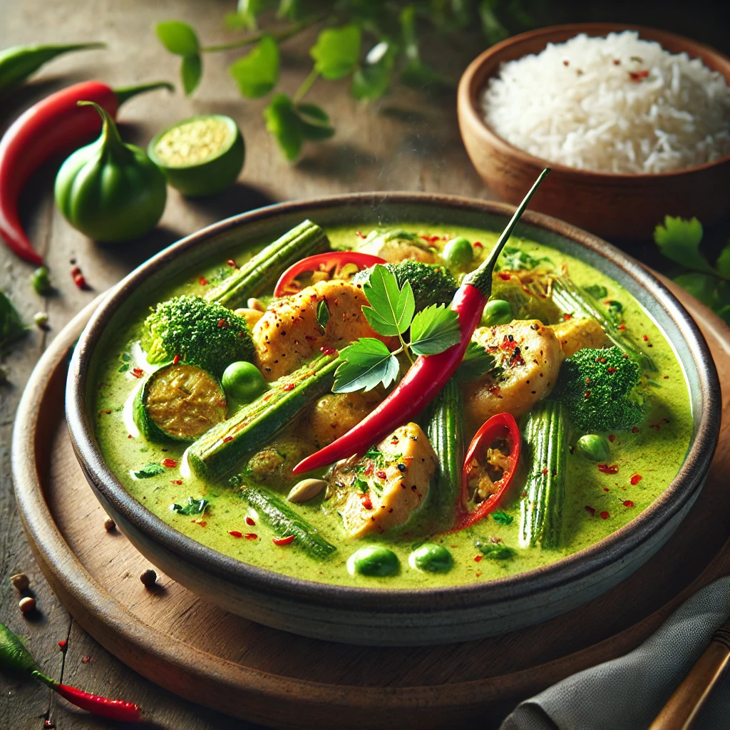 Krémes és fűszeres thai zöld curry friss zöldségekkel