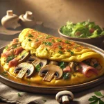 TÃ¶ltÃ¶tt omlett friss zÃ¶ldsÃ©gekkel Ã©s olvadt sajttal a belsejÃ©ben