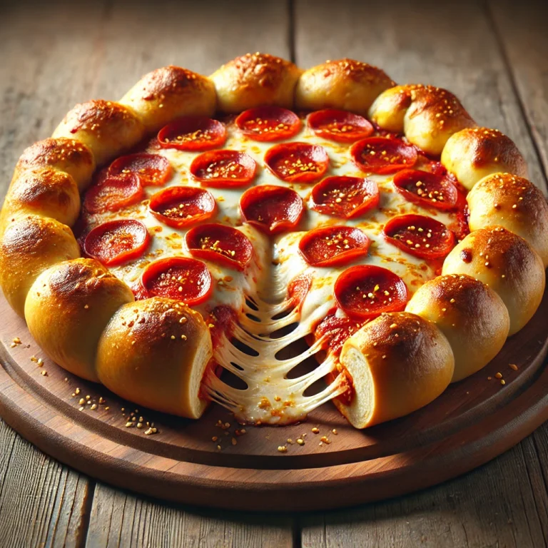 Töltött szélű Pepperoni pizza tálalva