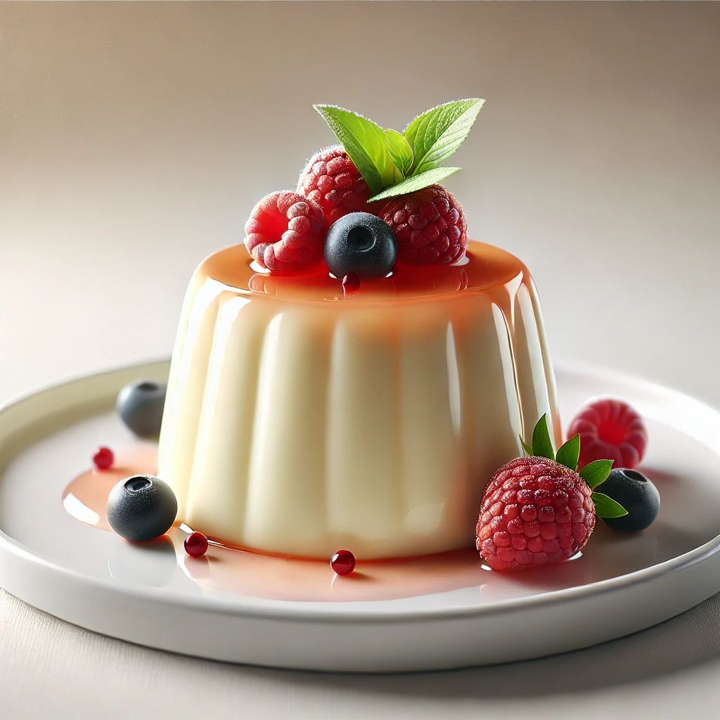 Krémes és lágy panna cotta vaníliával és friss gyümölcsökkel