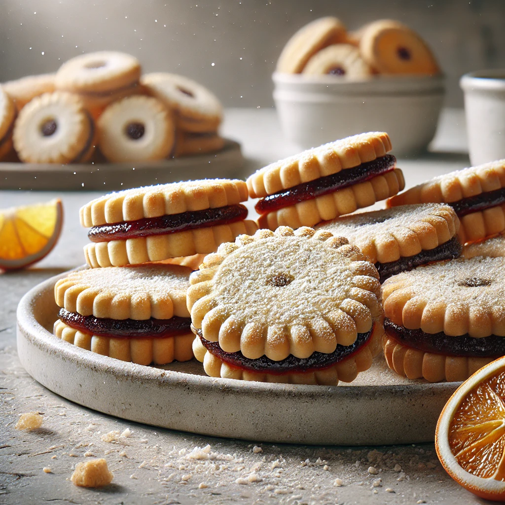 Omlós linzer sütemény friss citromos ízzel és lekvárral