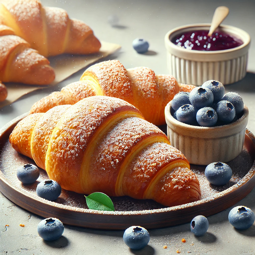 Frissen sült házi áfonyás croissant, tökéletes reggelire