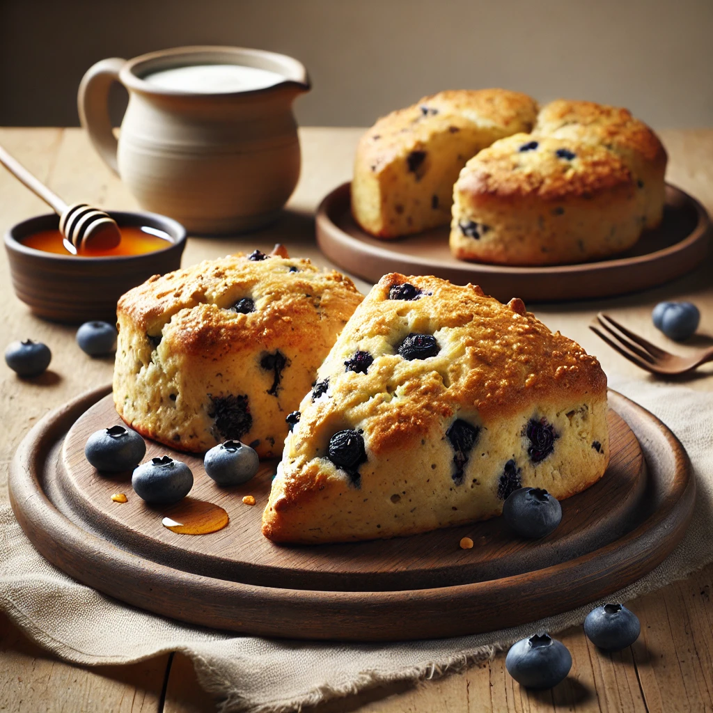 Fehérjében gazdag scone friss áfonyával és teljes kiőrlésű liszttel
