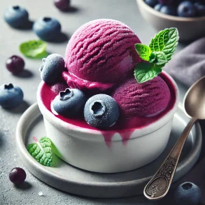 Friss és gyümölcsös házi készítésű áfonyás sorbet