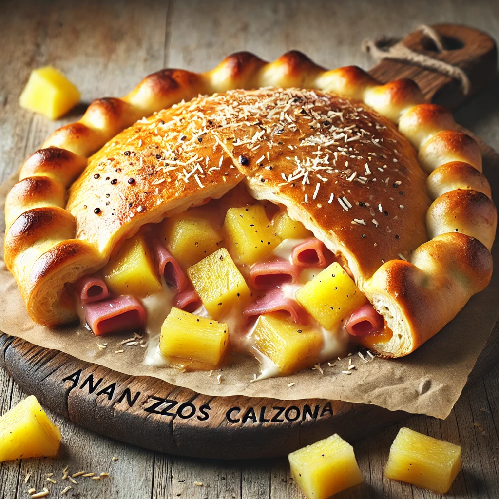Ropogós calzone édes ananásszal, sonkával és sajttal töltve