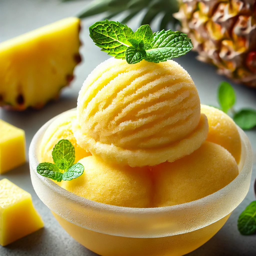 Friss és gyümölcsös házi készítésű ananászos sorbet