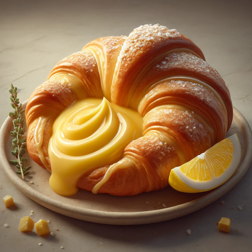 Citromkrémmel töltött, aranybarna és vajas croissant