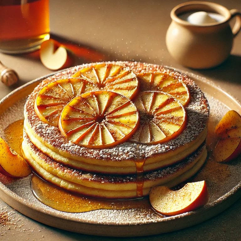 Apfelpfannkuchen, német almás palacsinta tálalva