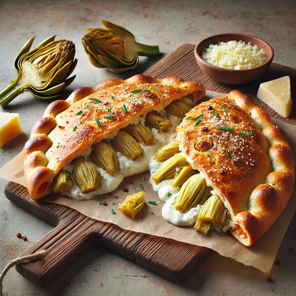 Ropogós calzone articsókával, ricottával és sajttal töltve