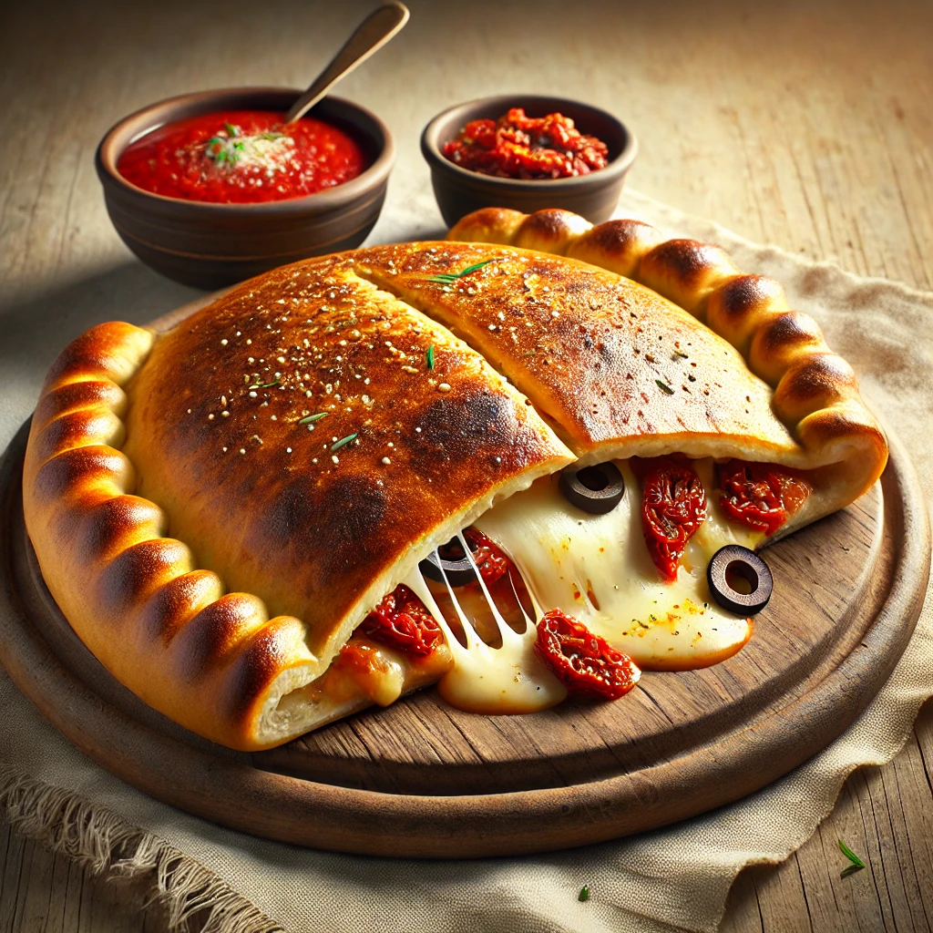 Aszalt paradicsommal és sajttal töltött, ropogós calzone