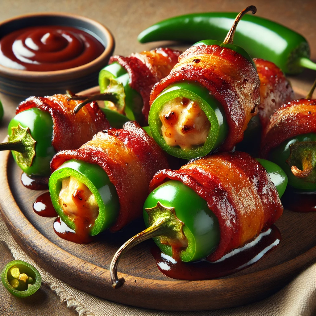 Pikáns, sajttal töltött jalapeno, ropogós baconbe tekerve