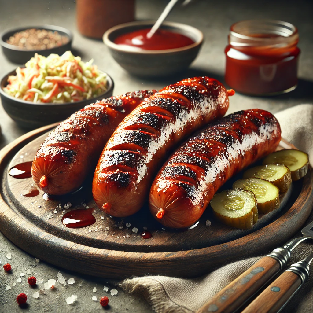 Füstös, grillezett marhakolbász házilag készítve