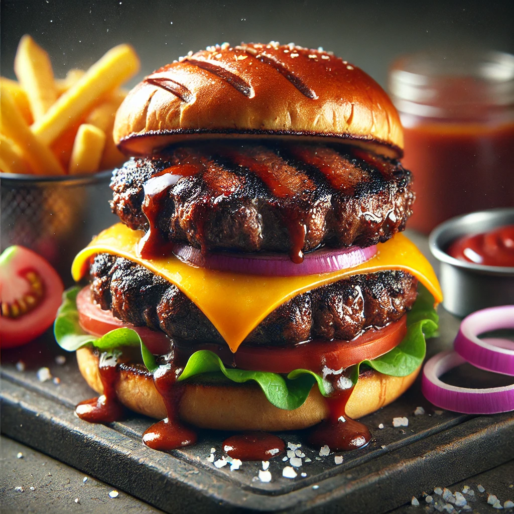 Szaftos, füstös BBQ steakburger grillezve