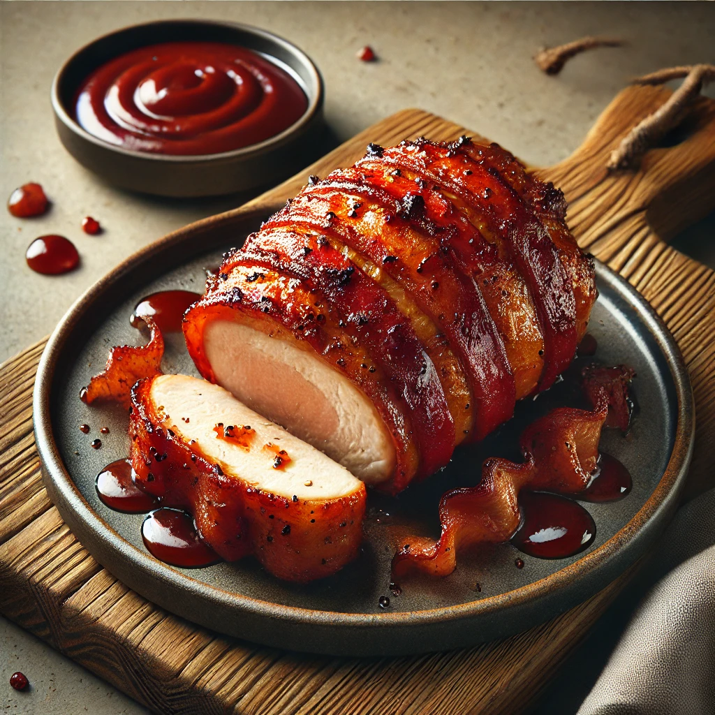 Szaftos és ízletes BBQ baconbe tekert csirkemell grillezve vagy sütve