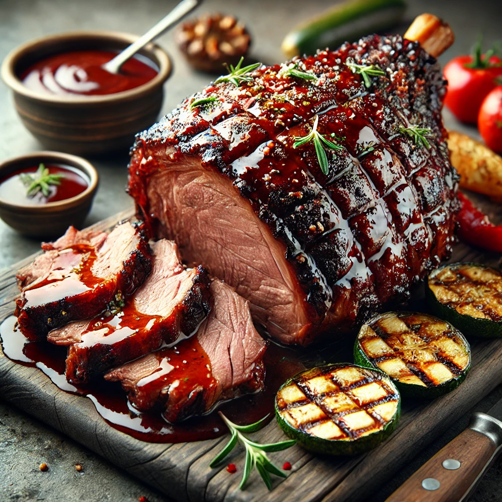 Szaftos és füstös grillezett báránycomb BBQ mázzal