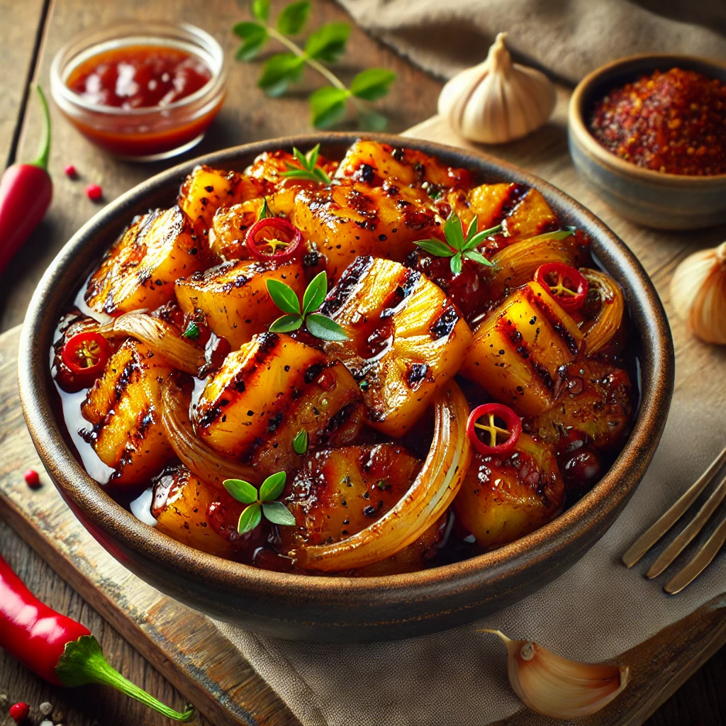 Füstös grillezett ananászos chutney fűszeres BBQ szósszal