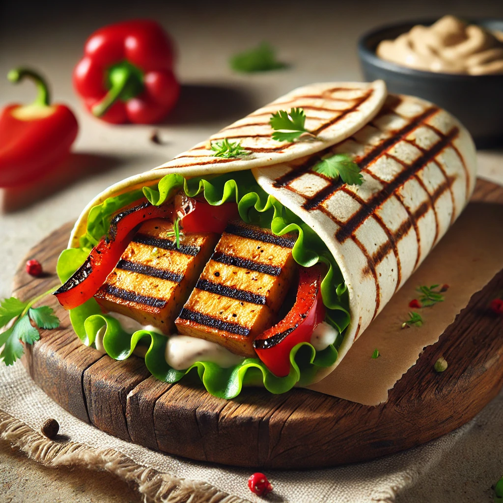 Füstös és ízletes grillezett barbecue tofu wrap BBQ módra
