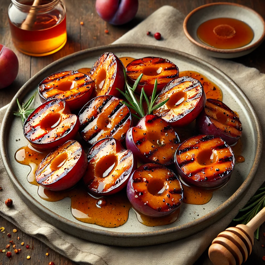 Füstös grillezett chilis sült szilva mézes-balzsamecetes mázzal
