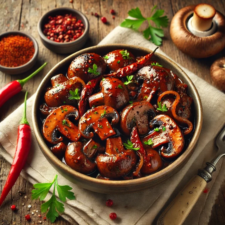 BBQ grillezett csípős gombaragu tálalva