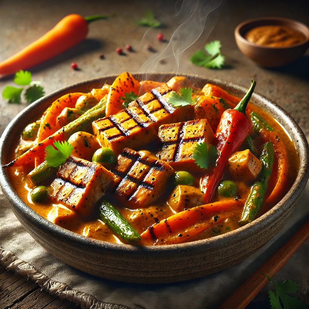 Füstös és krémes grillezett currys tofu ragu BBQ módra