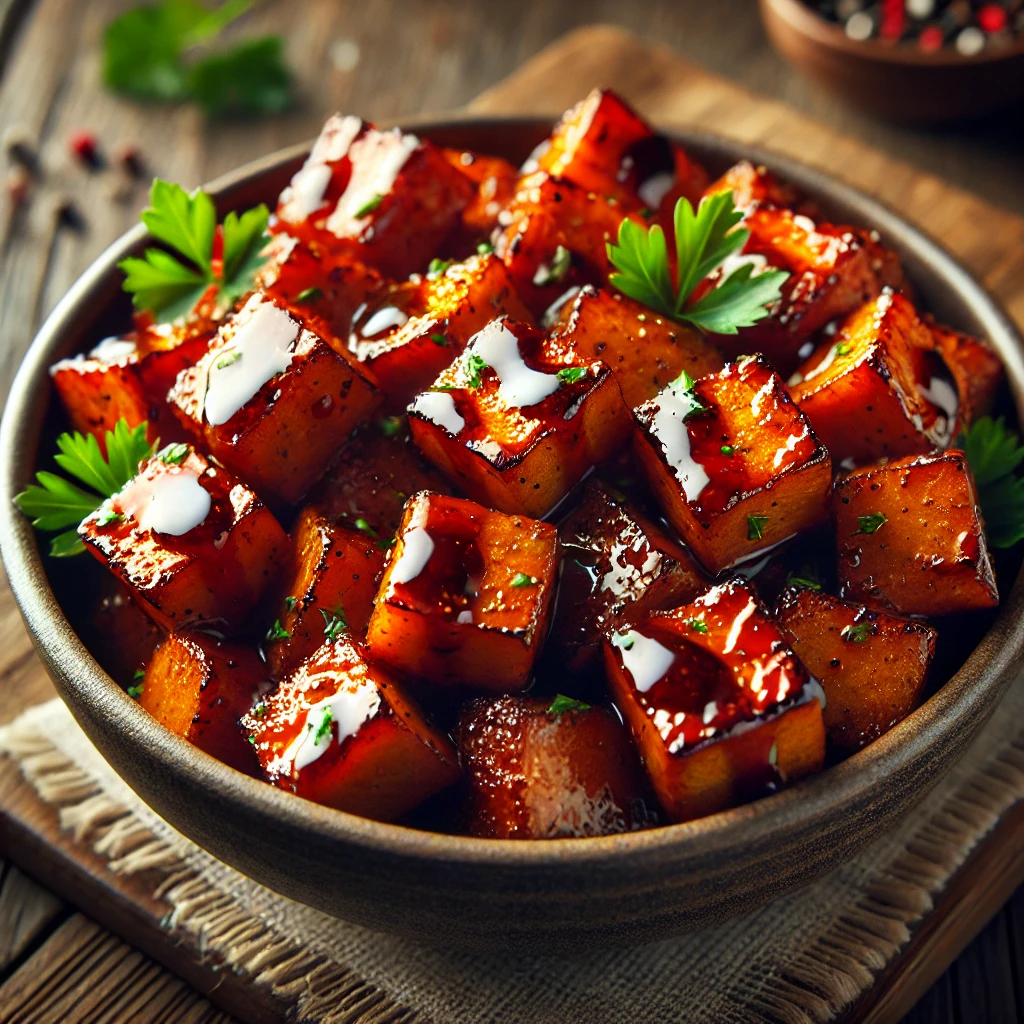Füstös grillezett édesburgonya mézes-chilis bevonattal és BBQ szósszal